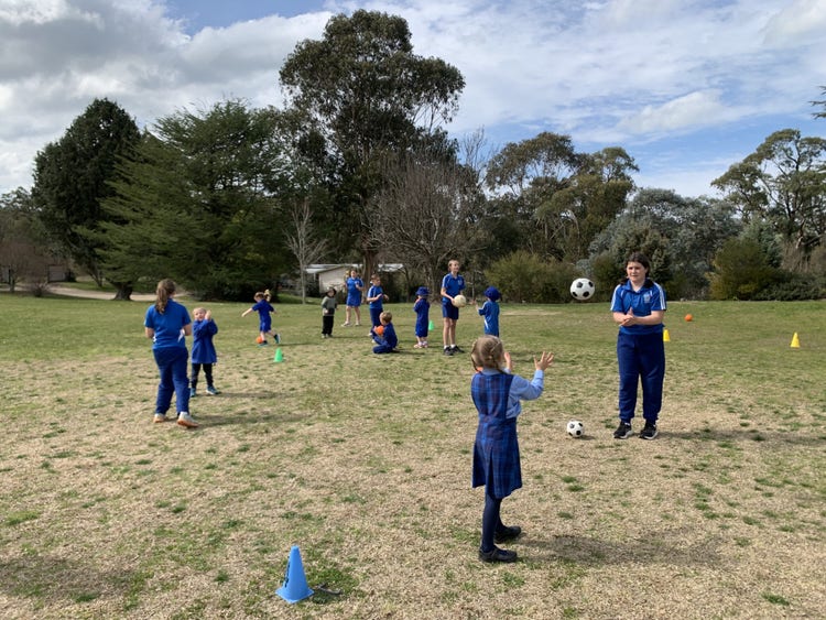 Students doing ball games.